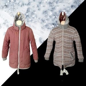 Vtg SEARS Pink and Gray Reversible Sweater Quilted Parka w/Detachable Hood